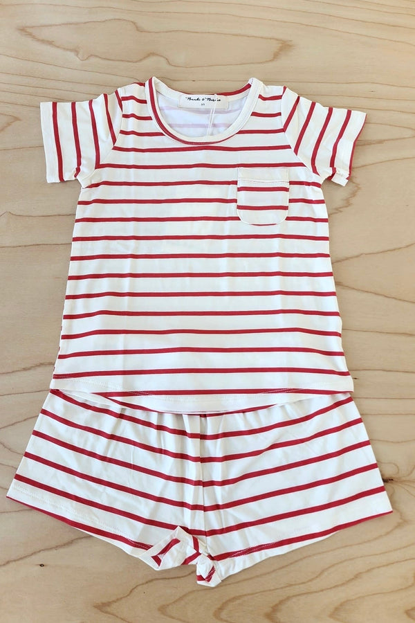Kids Lounge Short Set - RED STRIPE
