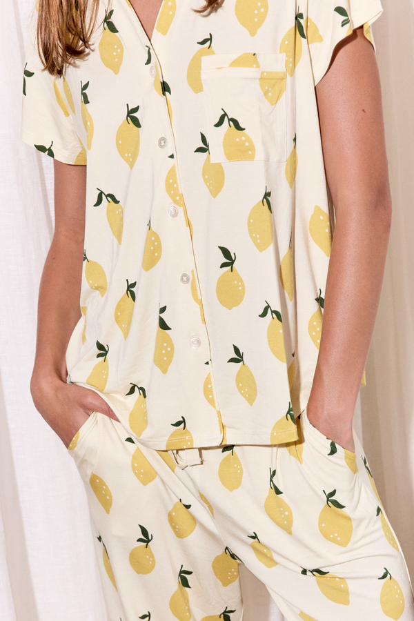 Ladies Mandarin Cropped Pant Set - LEMON SORBET