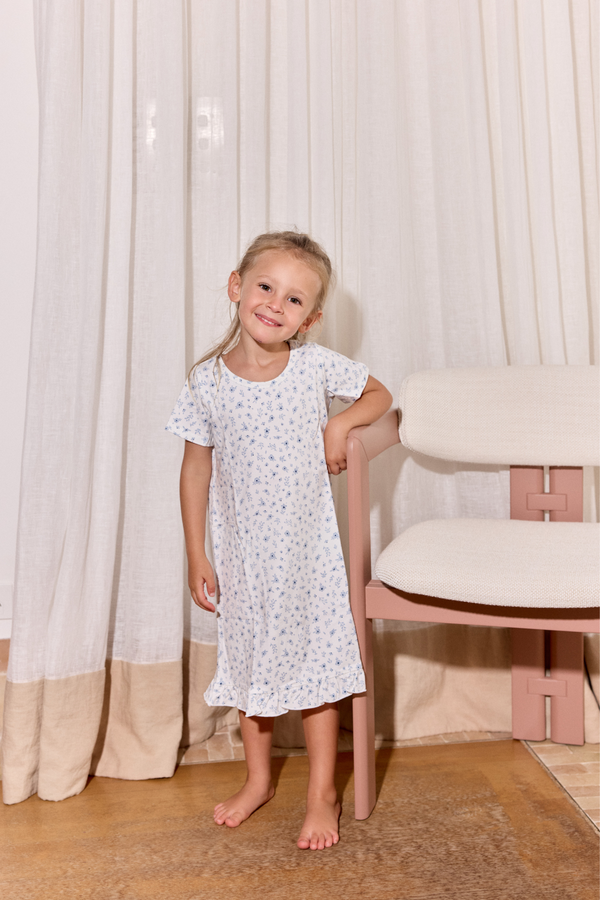 Short Sleeve Ruffled Sleep Dress - SOMETHING BLUE