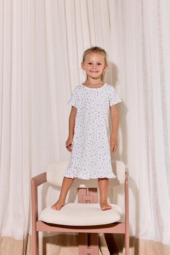 Short Sleeve Ruffled Sleep Dress - SOMETHING BLUE