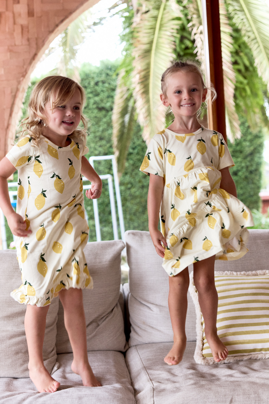 Short Sleeve Ruffled Sleep Dress - LEMON SORBET