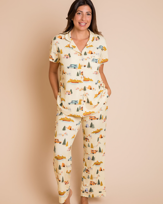 Ladies Button Up Cropped Pant Set - HAPPY CAMPER