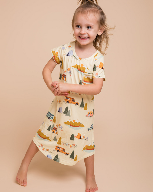 Girls T-Shirt Sleep Dress - HAPPY CAMPER