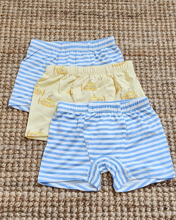 Kids Boxers - BLUE STRIPE + SUBMARINE 3 PACK