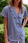 Ladies Scalloped Collared Pant Set - NAVY GINGHAM
