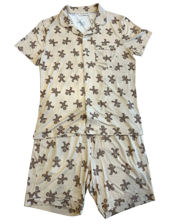 Men's Button Up Short Set - GINGERBREAD