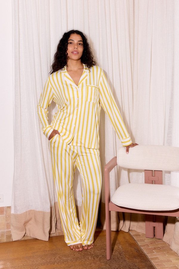 Ladies Collared Set - LEMON STRIPE