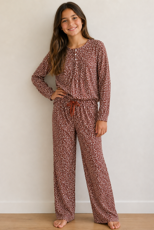 YOUTH Wide Leg Pant Set - BROWN FLORAL