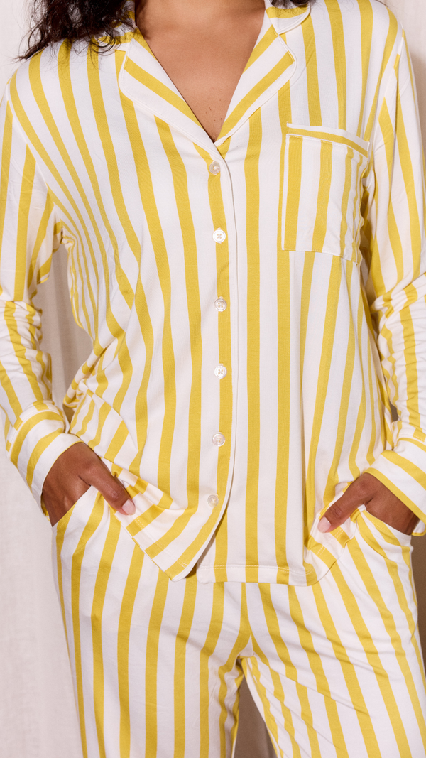 Ladies Collared Set - LEMON STRIPE