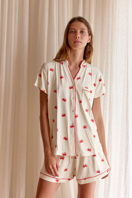 Ladies Mandarin Collar Short Set - CRAB