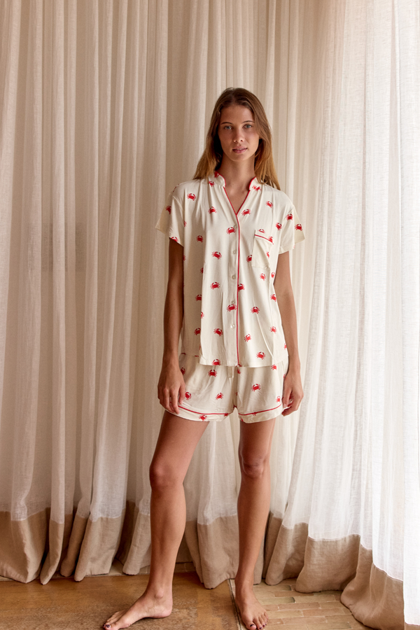 Ladies Mandarin Collar Short Set - CRAB