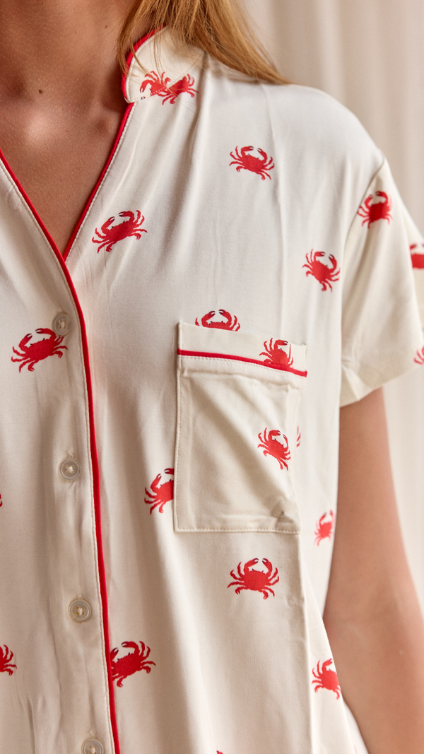 Ladies Mandarin Collar Short Set - CRAB