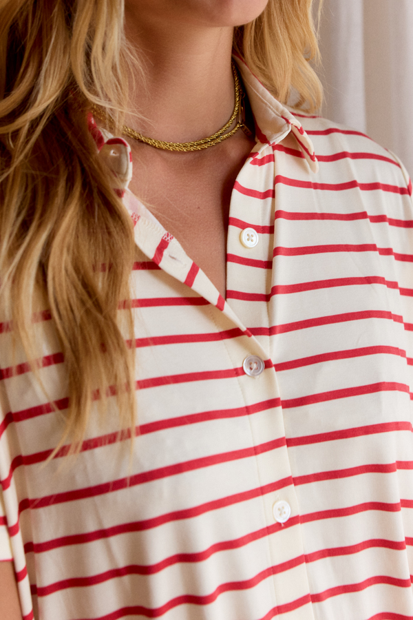 Ladies Lounge Dress - RED STRIPE