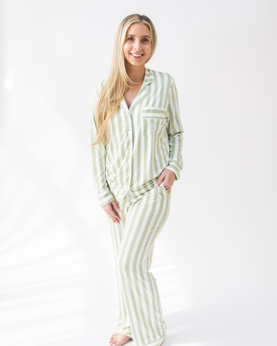 Ladies Collared Set - MELON STRIPE
