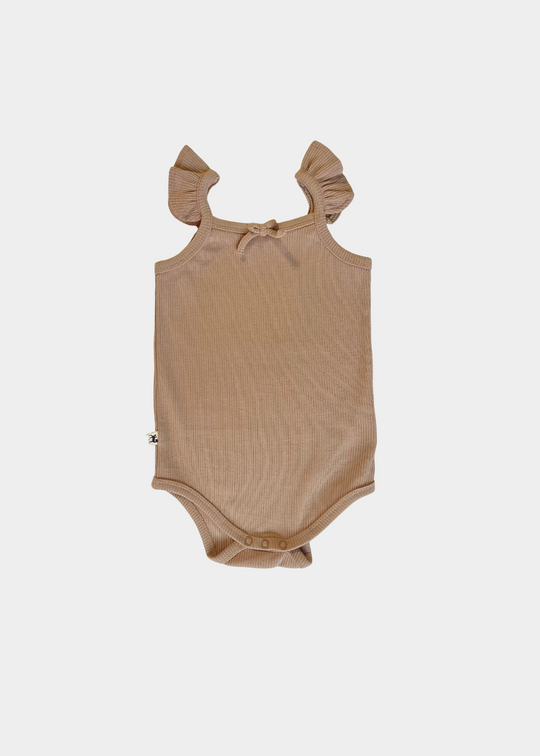 Ruffled Tank Bodysuit - ALMOND