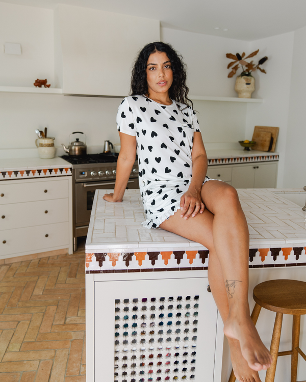 Ladies Ruffled Short Set - BLACK HEART