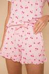 Ladies Ruffled Short Set - PINK CHERRY HEART