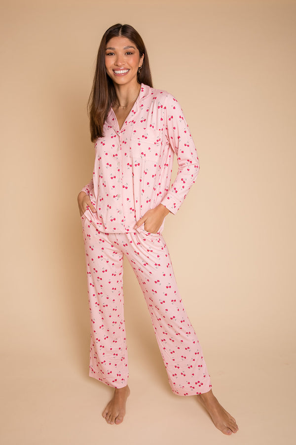 AU | Ladies Collared Set - PINK CHERRY HEART