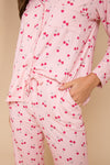 Ladies Collared Set - PINK CHERRY HEART