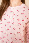 Ladies Henley Nightgown - PINK CHERRY HEART