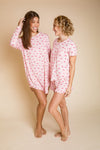 Ladies Henley Nightgown - PINK CHERRY HEART