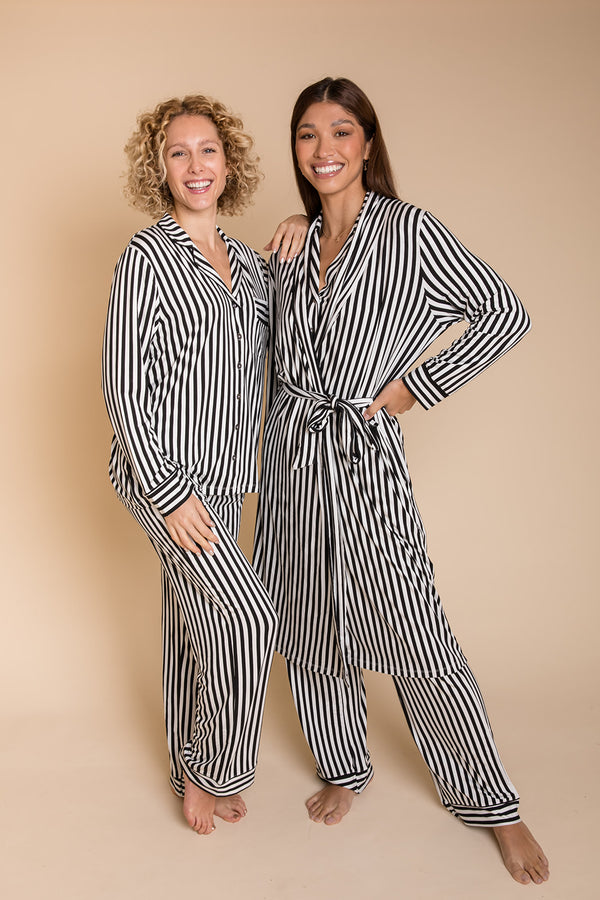 AU Ladies Robe - BLACK AND WHITE STRIPE