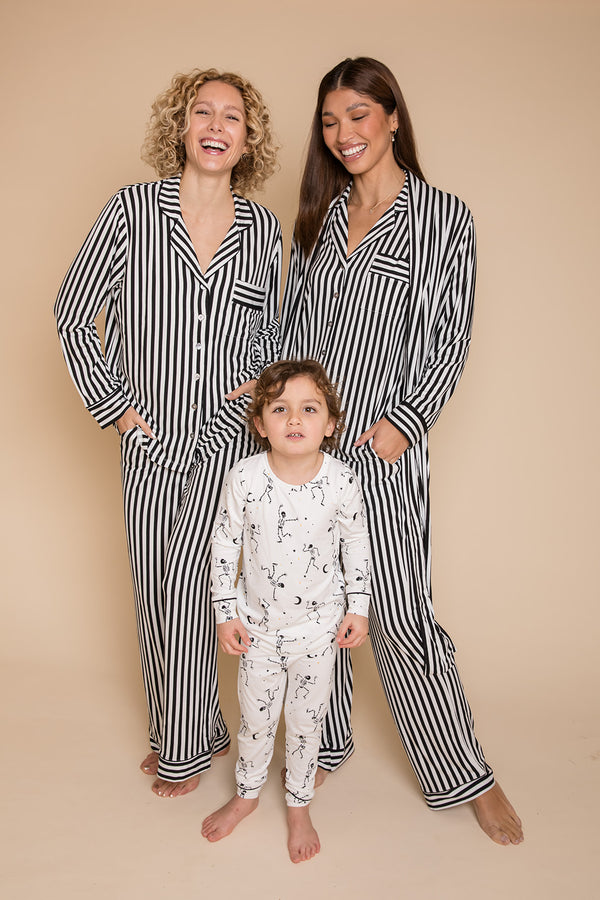 AU Ladies Collared Set - BLACK AND WHITE STRIPE