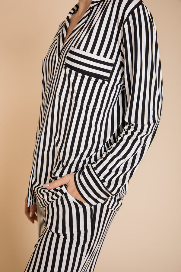 Ladies Collared Set - BLACK AND WHITE STRIPE