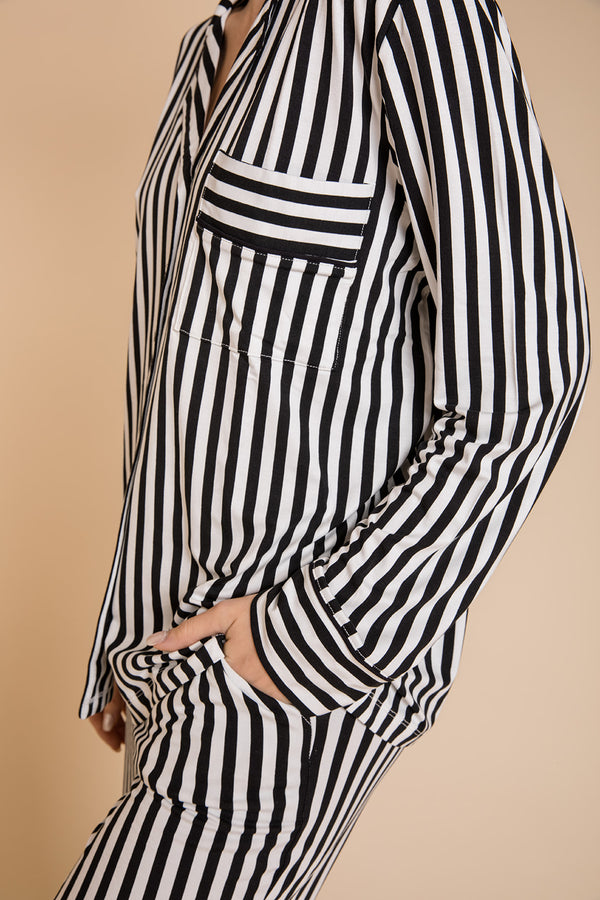 AU Ladies Collared Set - BLACK AND WHITE STRIPE