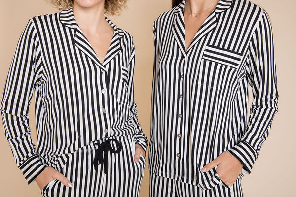 AU Ladies Collared Set - BLACK AND WHITE STRIPE