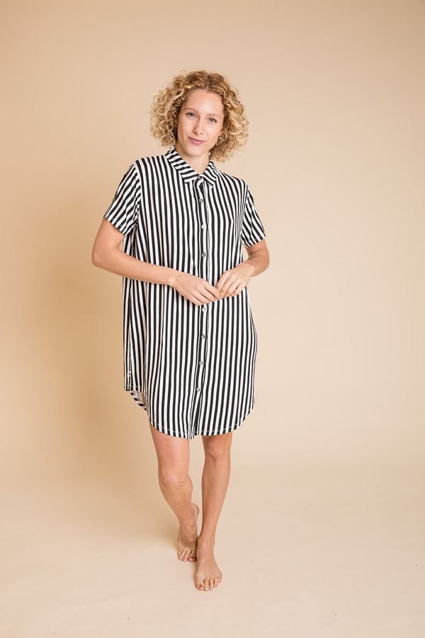 AU Ladies Lounge Dress - BLACK AND WHITE STRIPE