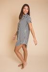 AU Ladies Lounge Dress - BLACK AND WHITE STRIPE