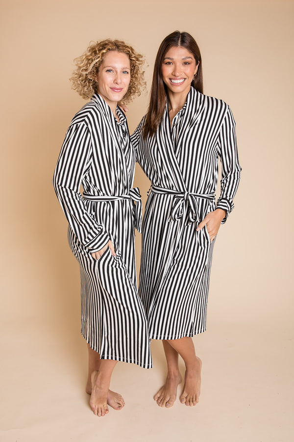 Ladies Robe - BLACK AND WHITE STRIPE