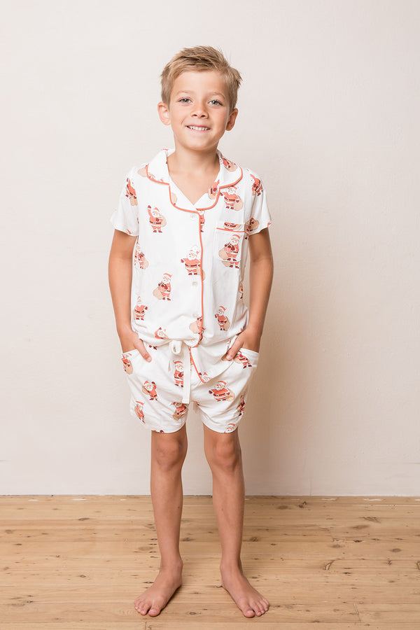 Kid's Button Up Short Set - SANTA