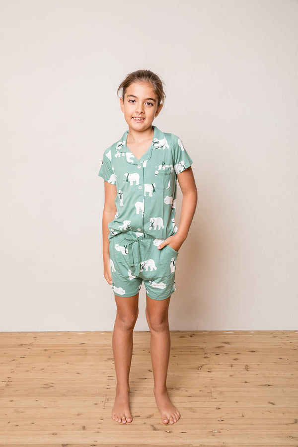 AU Kid's Button Up Short Set - POLAR BEAR