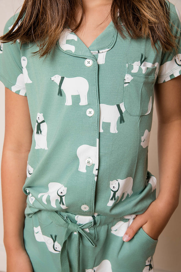 Kid's Button Up Short Set - POLAR BEAR