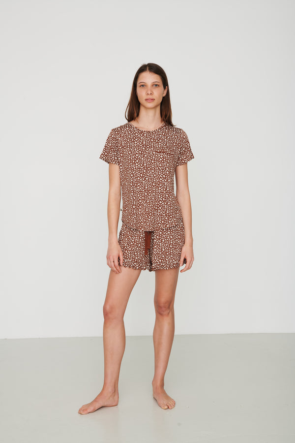 Ladies Ruffled Short Set - BROWN FLORAL