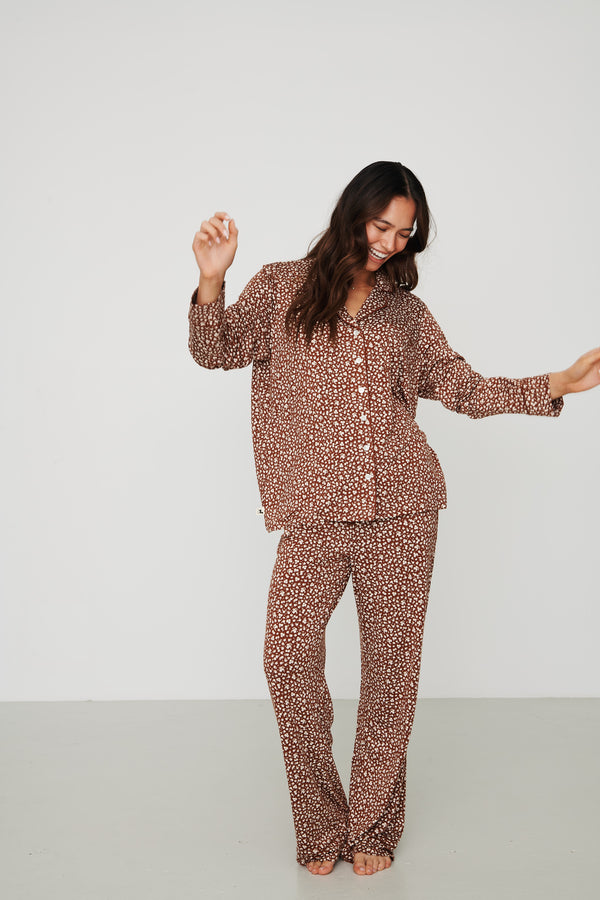 Ladies Collared Set - BROWN FLORAL
