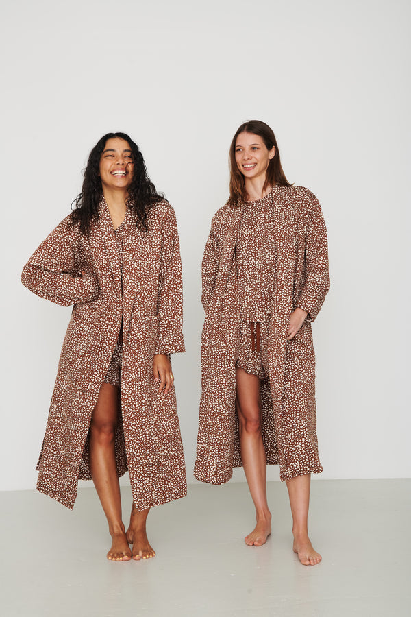 Ladies Quilted Robe - BROWN FLORAL