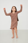 Ruffled Sleep Dress - BROWN FLORAL