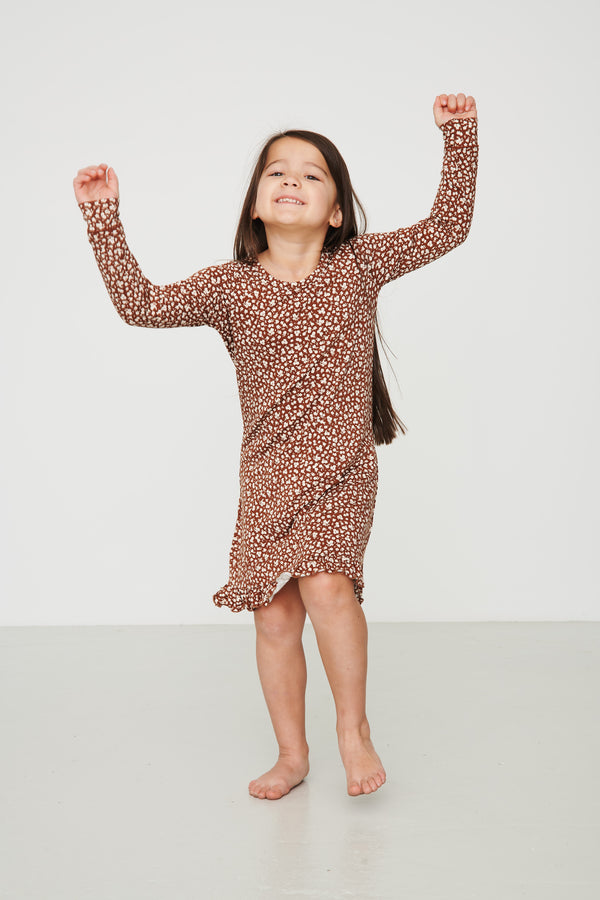 Ruffled Sleep Dress - BROWN FLORAL