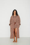 Ladies Quilted Robe - BROWN FLORAL