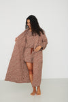 Ladies Quilted Robe - BROWN FLORAL