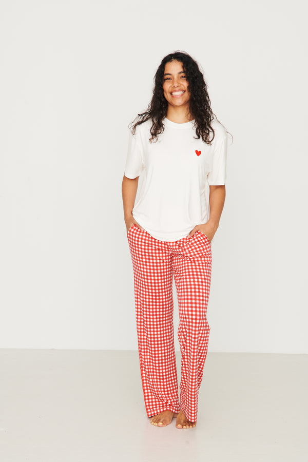 Ladies Boxer Pant Set - RED GINGHAM