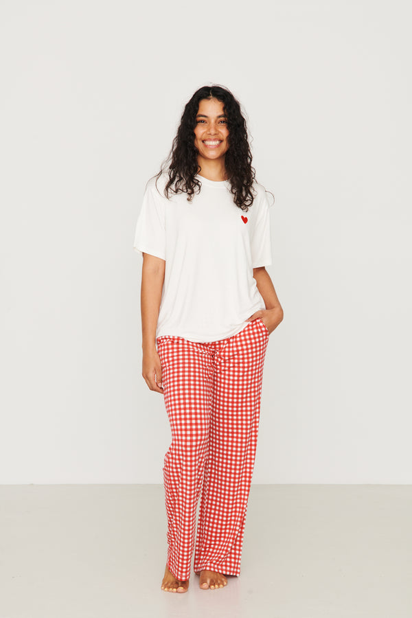 Ladies Boxer Pant Set - RED GINGHAM