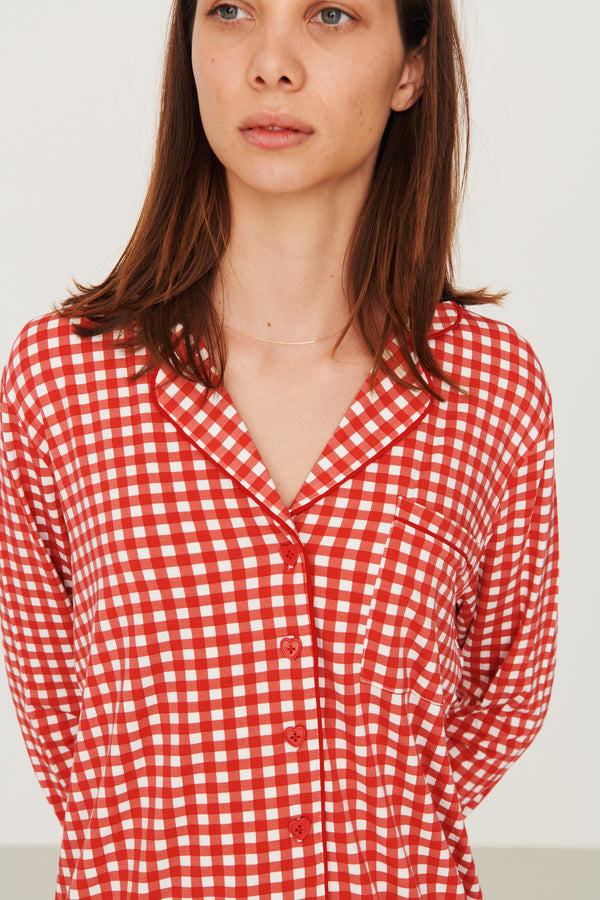 Ladies Ruffled Short Set - RED GINGHAM