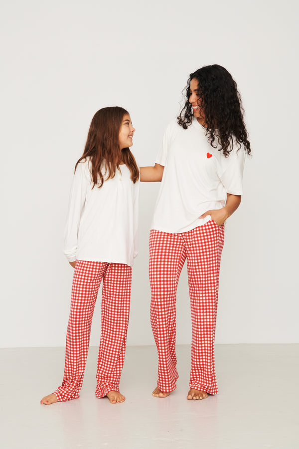 YOUTH Wide Leg Pant Set - RED GINGHAM