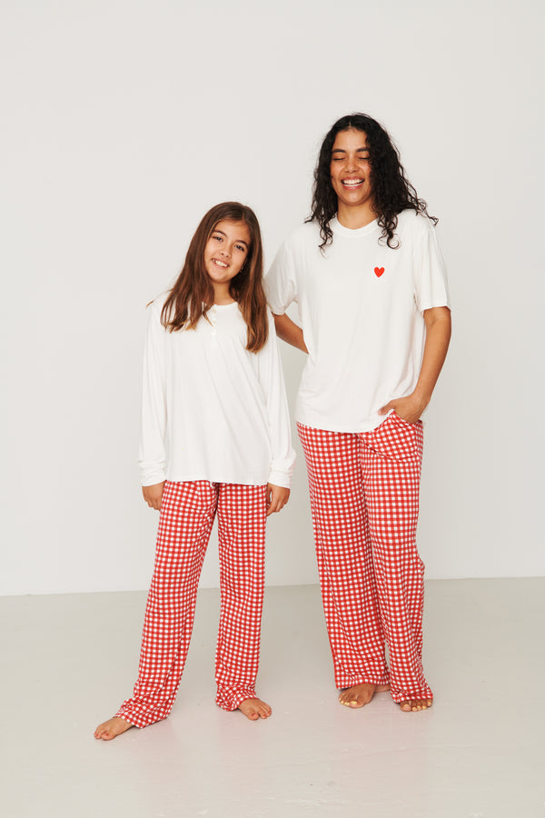 YOUTH Wide Leg Pant Set - RED GINGHAM
