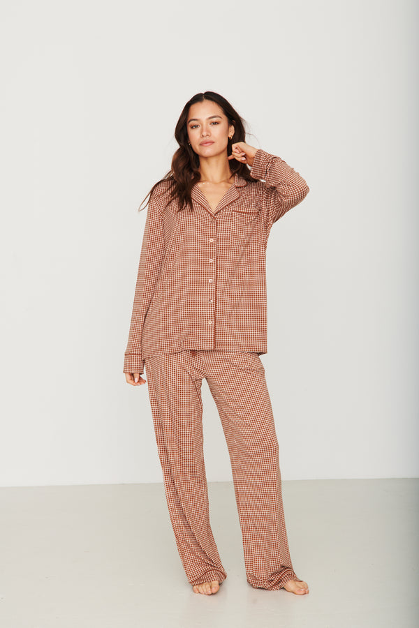 Ladies Collared Set - BROWN CHECK