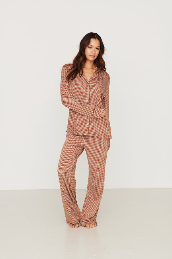 Ladies Collared Set - BROWN CHECK